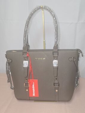 Montana West Taupe Structured Tote Bag With Jewery Surprise & Free Gift